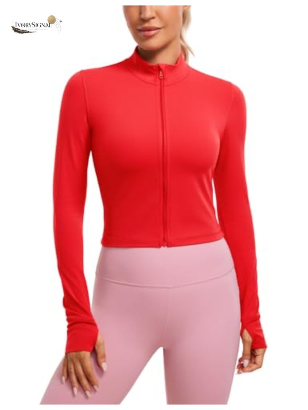 Slim Fit Cropped Athletic Jacket with Thumbholes